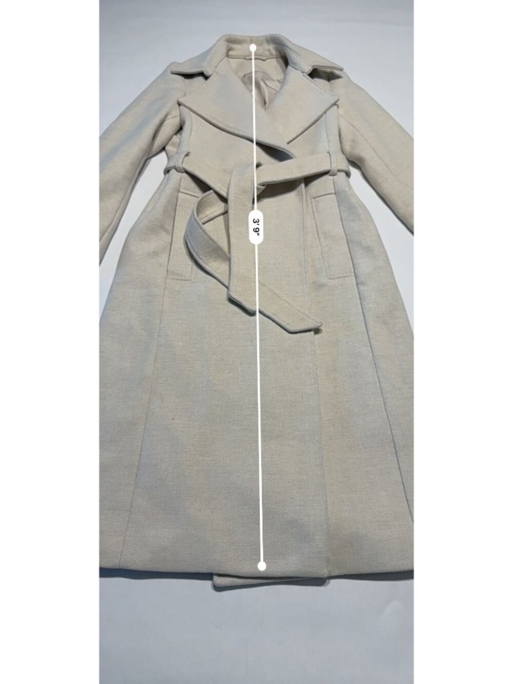 H&M Light Taupe Tie Belt Long Sleeve Longline Coat Women's Size Small - Picture 4 of 6